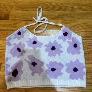 Retro Purple Flower Halter Top